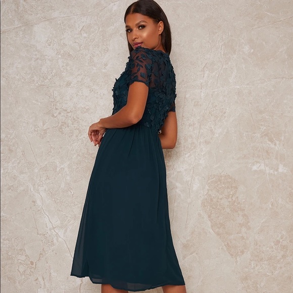 Chi Chi London High Neck Lace Bodice Midi Dress